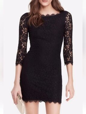 Diane Von Furstenberg DVF Black Zarita Lace Dress Size 12